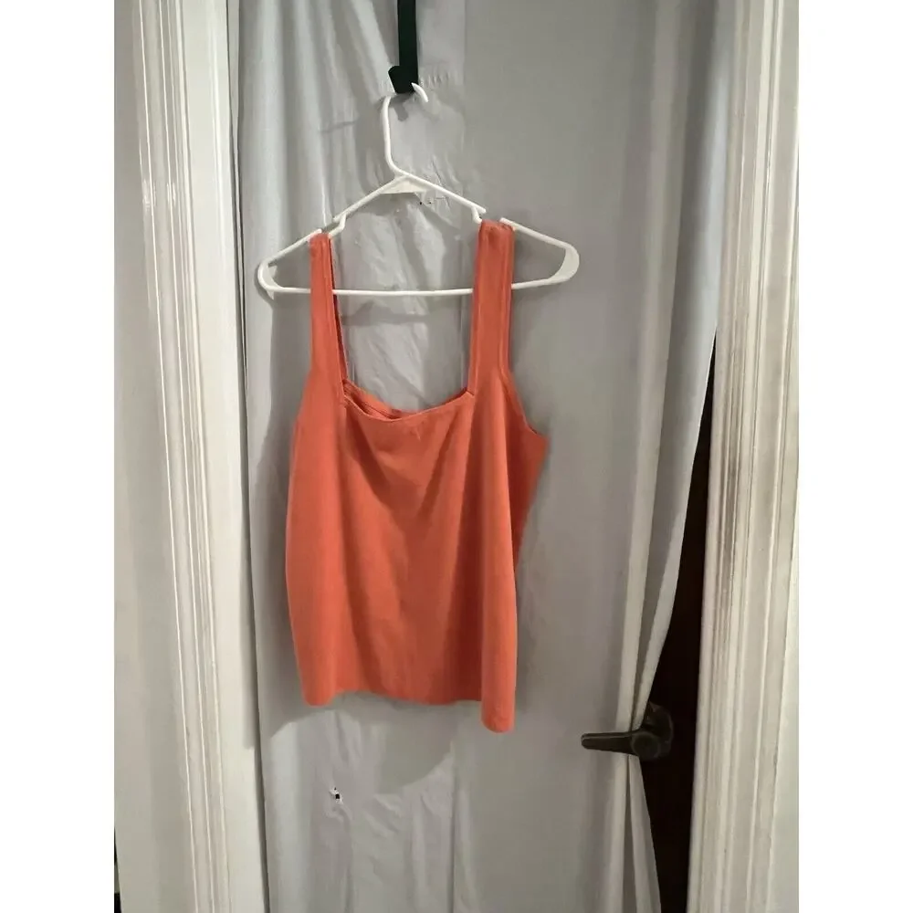 By Anthropologie Orange Faux Button Down Tank Sweater Sz L Lightweight - Picture 3 of 6